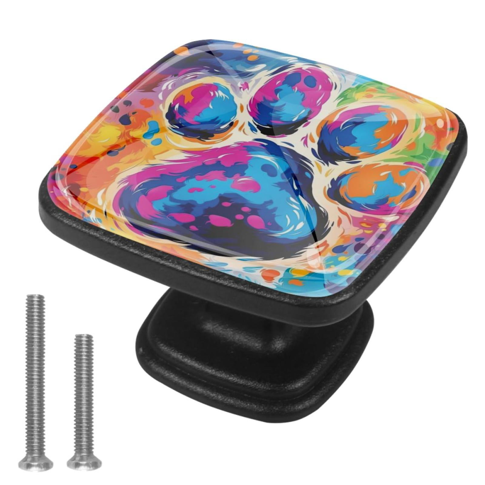 4 Pcs Cabinet Handle Drawer Pulls Dog Paw Prints Knobs with Screws Square Furniture Office Cabinet Knob Decoration