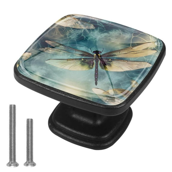 4 Pcs Cabinet Handle Drawer Pulls Dragonfly Knobs with Screws Square Furniture Office Cabinet Knob Decoration