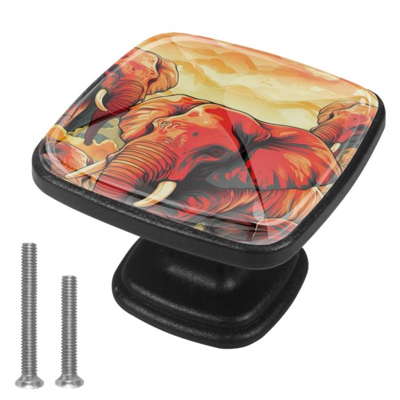4 Pcs Cabinet Handle Drawer Pulls Elephant Knobs with Screws Square Furniture Office Cabinet Knob Decoration