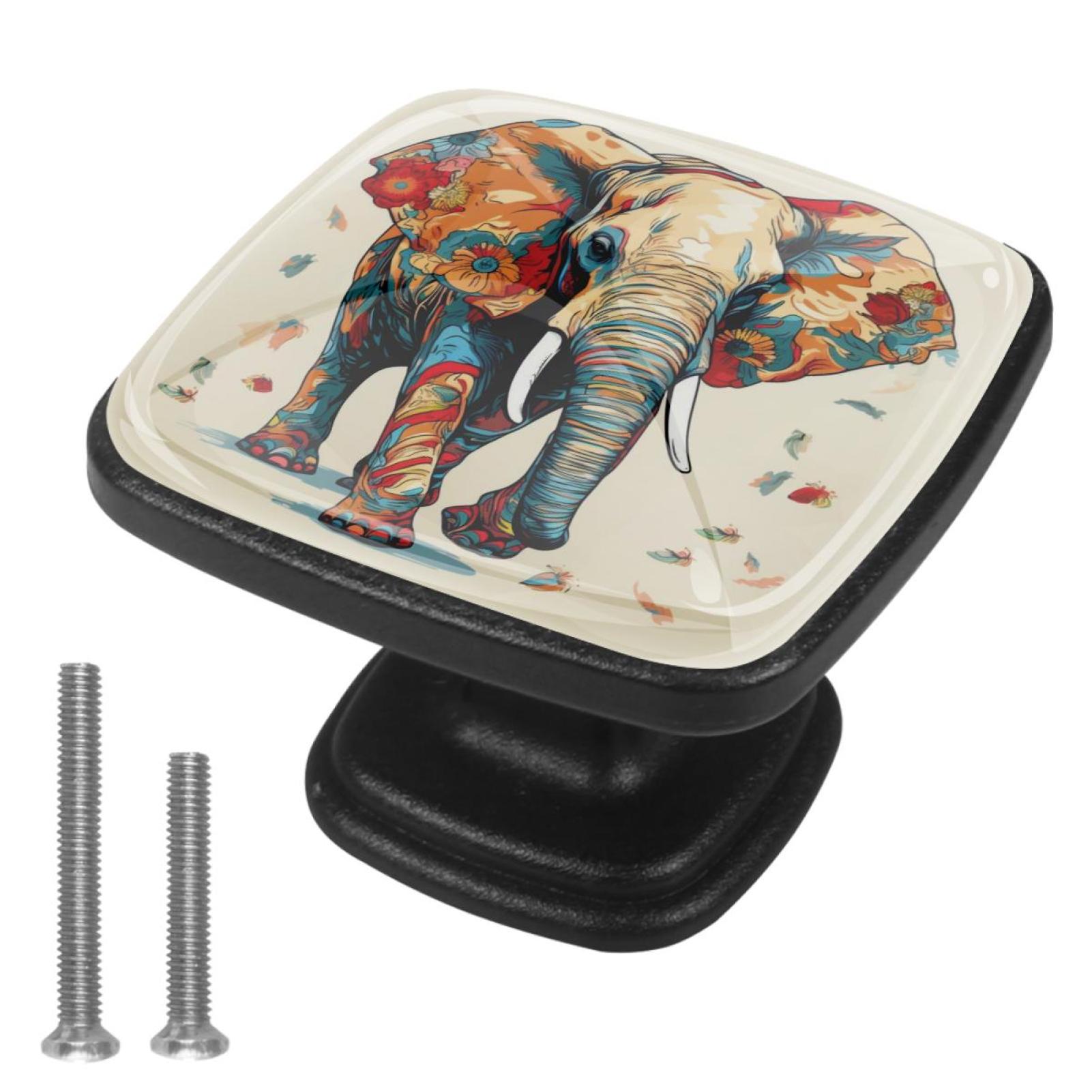 4 Pcs Handle Drawer Pulls Elephant Knobs with Screws Square