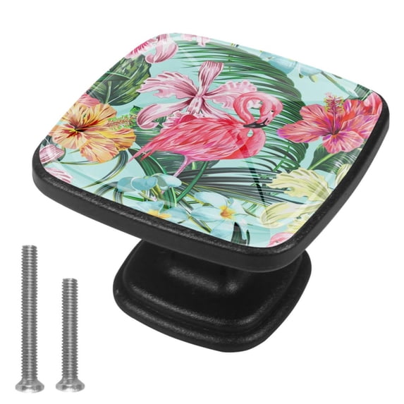 4 Pcs Cabinet Handle Drawer Pulls Flamingo Knobs with Screws Square Furniture Office Cabinet Knob Decoration