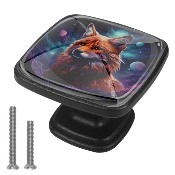4 Pcs Cabinet Handle Drawer Pulls Fox Knobs with Screws Square Furniture Office Cabinet Knob Decoration