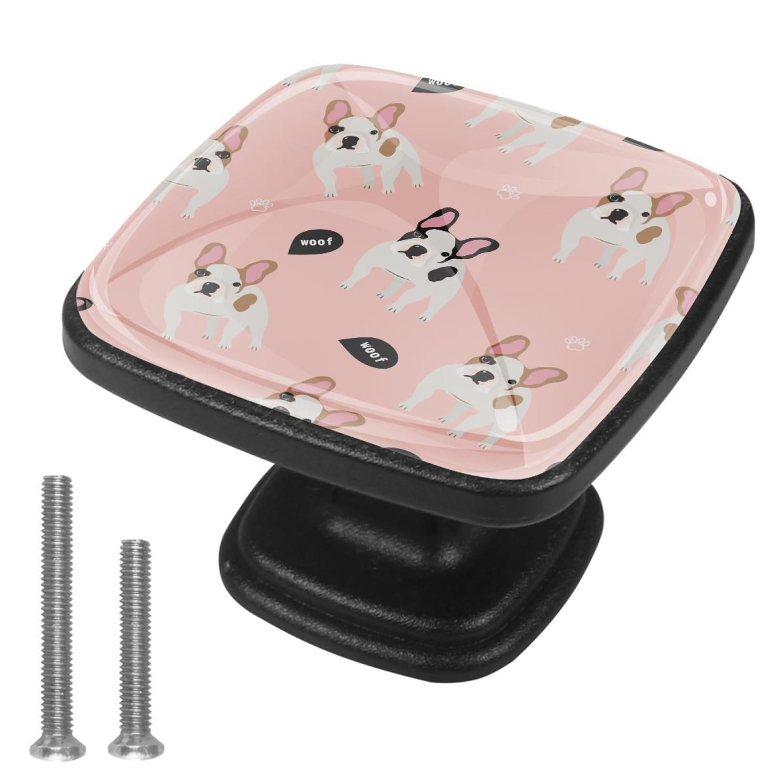 4 Pcs Cabinet Handle Drawer Pulls French Bulldog Knobs with Screws Square Furniture Office Cabinet Knob Decoration