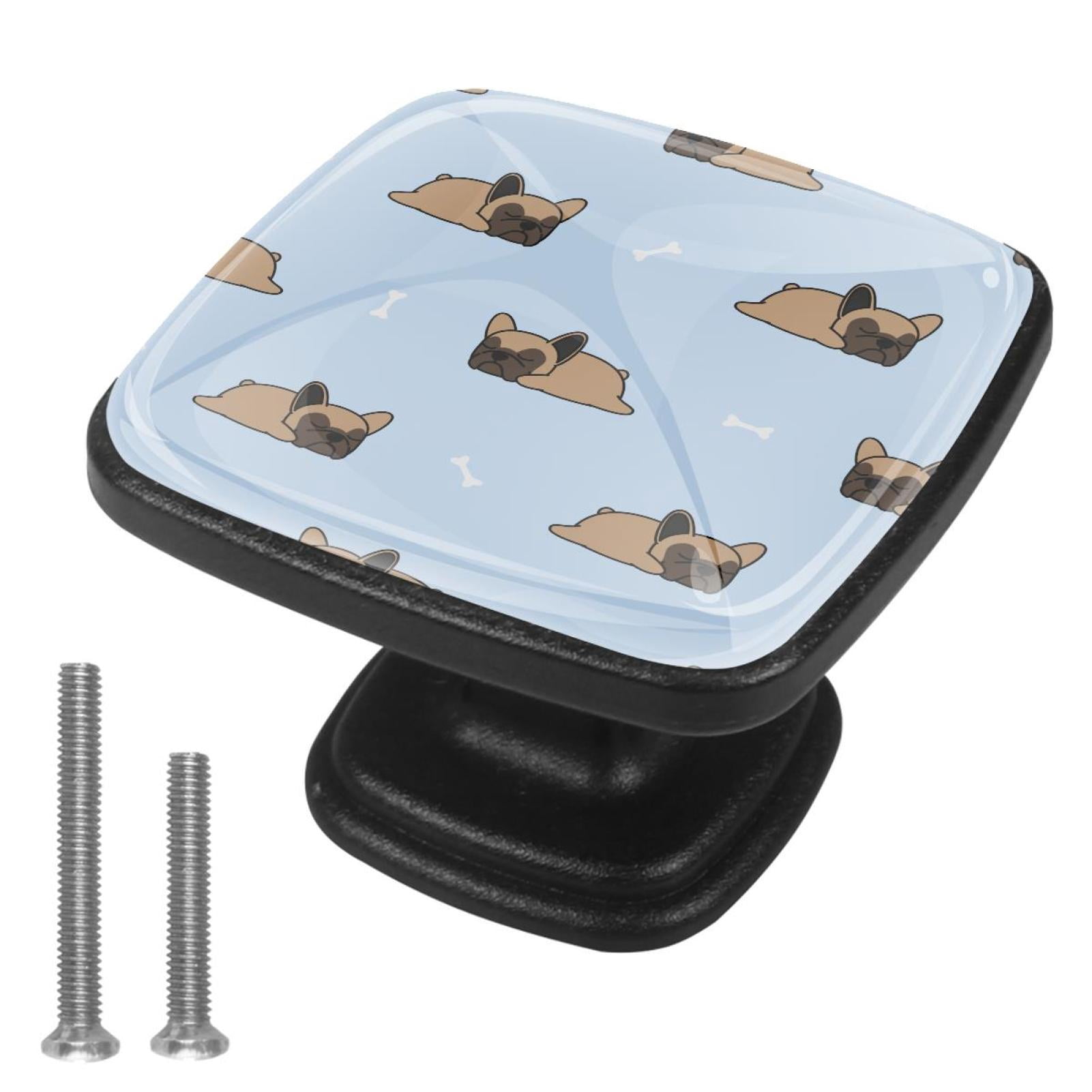 4 Pcs Cabinet Handle Drawer Pulls French Bulldog Puppy Knobs with Screws Square Furniture Office Cabinet Knob Decoration