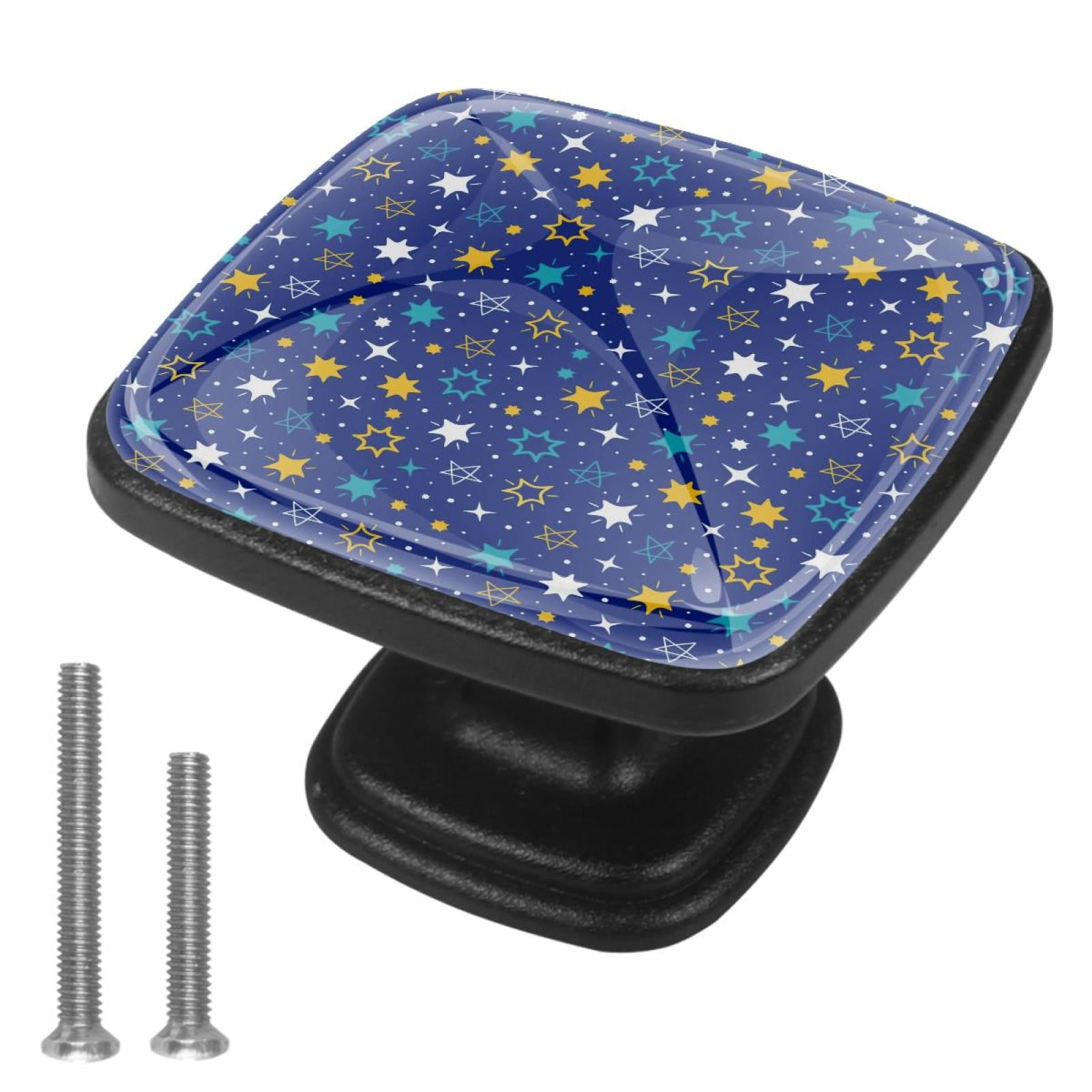 4 Pcs Cabinet Handle Drawer Pulls Full Yellow White Stars Knobs with Screws Square Furniture Office Cabinet Knob Decoration