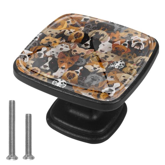 4 Pcs Cabinet Handle Drawer Pulls Funny Dog Face Knobs with Screws Square Furniture Office Cabinet Knob Decoration