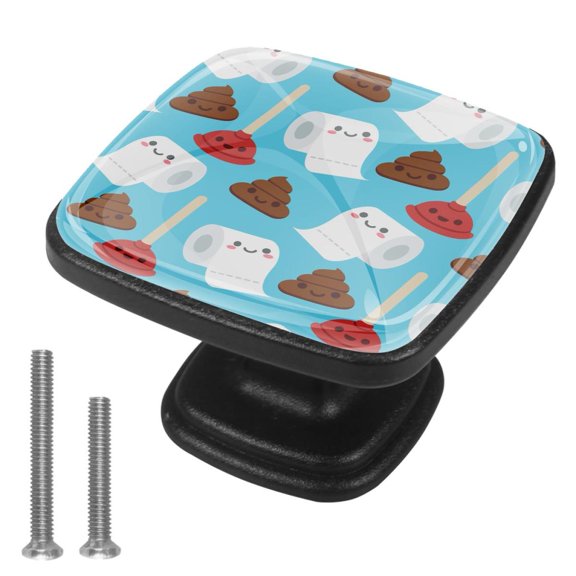 4 Pcs Cabinet Handle Drawer Pulls Funny Poop Pattern Blue Knobs with Screws Square Furniture Office Cabinet Knob Decoration