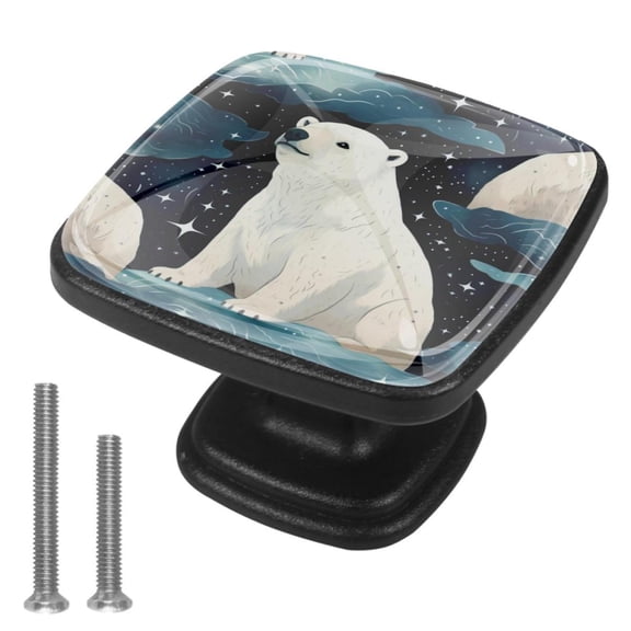 4 Pcs Cabinet Handle Drawer Pulls Galaxy Polar Bear Knobs with Screws Square Furniture Office Cabinet Knob Decoration