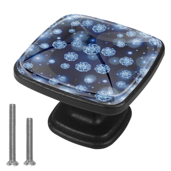 4 Pcs Cabinet Handle Drawer Pulls Gem Diamond Shiny Bling Knobs with Screws Square Furniture Office Cabinet Knob Decoration