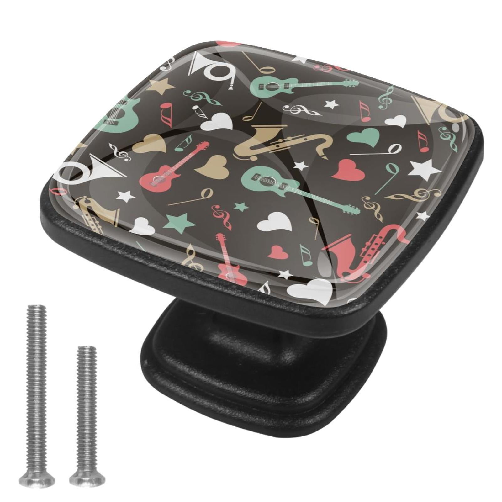 4 Pcs Cabinet Handle Drawer Pulls Guitar Instrument Music Knobs with Screws Square Furniture Office Cabinet Knob Decoration