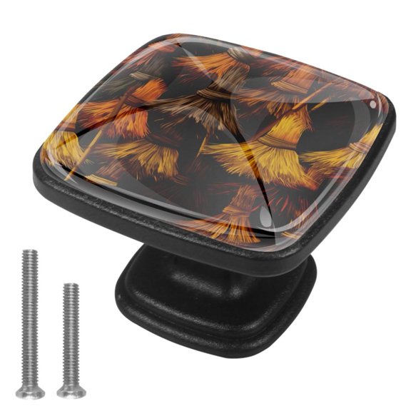 4 Pcs Cabinet Handle Drawer Pulls Halloween Broom Knobs with Screws Square Furniture Office Cabinet Knob Decoration