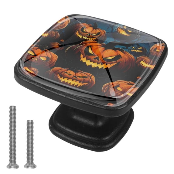 4 Pcs Cabinet Handle Drawer Pulls Halloween Pumpkin Knobs with Screws Square Furniture Office Cabinet Knob Decoration