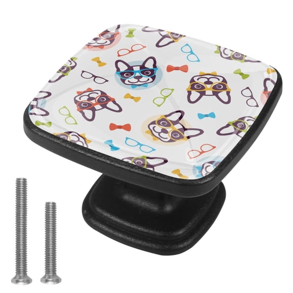 4 Pcs Cabinet Handle Drawer Pulls Hipster Glass Dogs Puppy Knobs with Screws Square Furniture Office Cabinet Knob Decoration