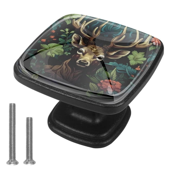 4 Pcs Cabinet Handle Drawer Pulls Jungle Elk Knobs with Screws Square Furniture Office Cabinet Knob Decoration