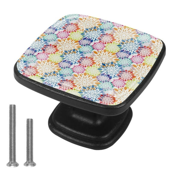 4 Pcs Cabinet Handle Drawer Pulls Mandala Pattern Knobs with Screws Square Furniture Office Cabinet Knob Decoration