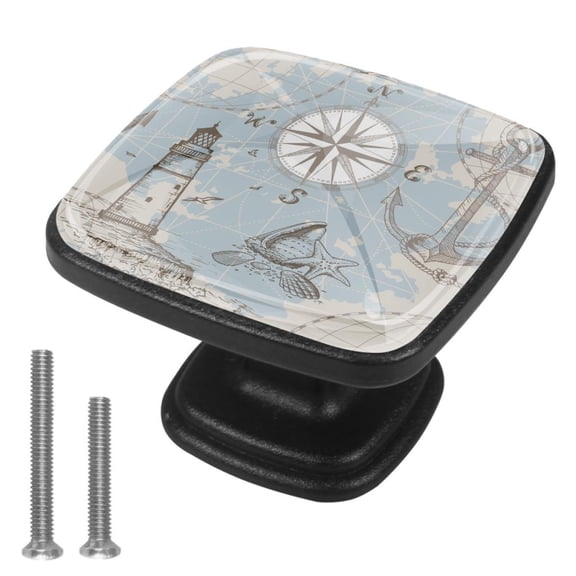 4 Pcs Cabinet Handle Drawer Pulls Map Compass Knobs with Screws Square Furniture Office Cabinet Knob Decoration