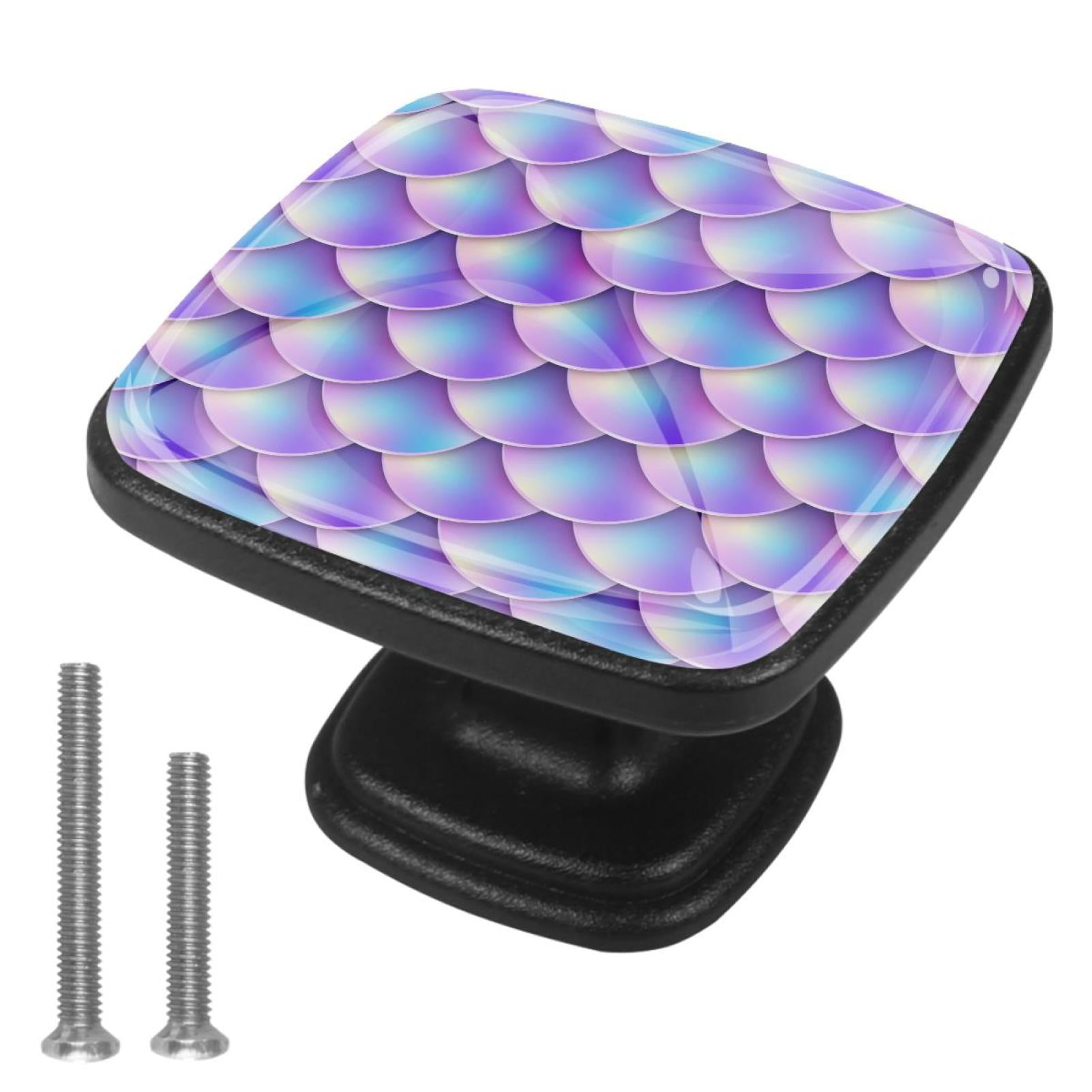4 Pcs Cabinet Handle Drawer Pulls Mermaid Scale Tail Knobs with Screws Square Furniture Office Cabinet Knob Decoration