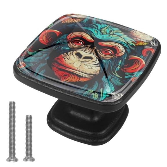 4 Pcs Cabinet Handle Drawer Pulls Monkey Knobs with Screws Square Furniture Office Cabinet Knob Decoration