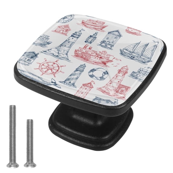 4 Pcs Cabinet Handle Drawer Pulls Nautical Elements Knobs with Screws Square Furniture Office Cabinet Knob Decoration