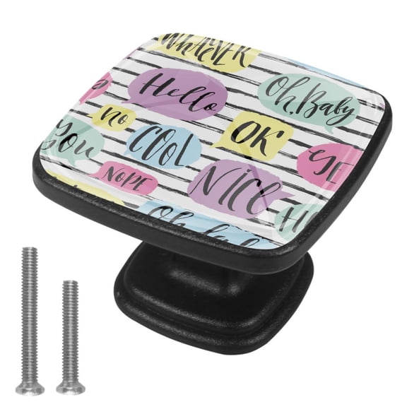 4 Pcs Cabinet Handle Drawer Pulls Nice OK White Black Stripes Knobs with Screws Square Furniture Office Cabinet Knob Decoration