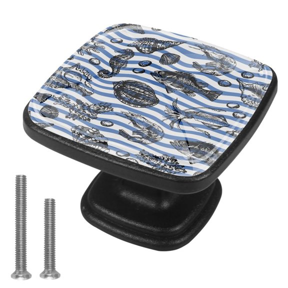 4 Pcs Cabinet Handle Drawer Pulls Ocean Seashells Knobs with Screws Square Furniture Office Cabinet Knob Decoration