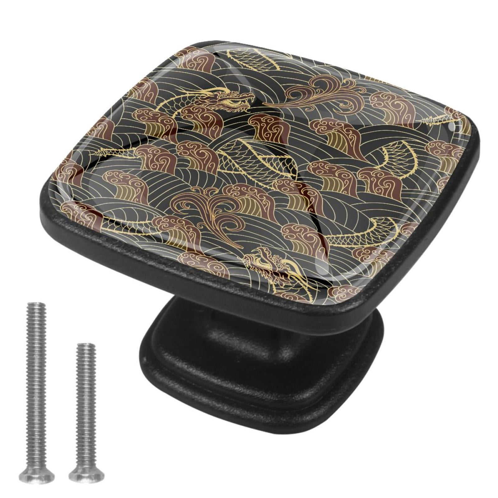 4 Pcs Cabinet Handle Drawer Pulls Oriental Traditional Knobs with Screws Square Furniture Office Cabinet Knob Decoration