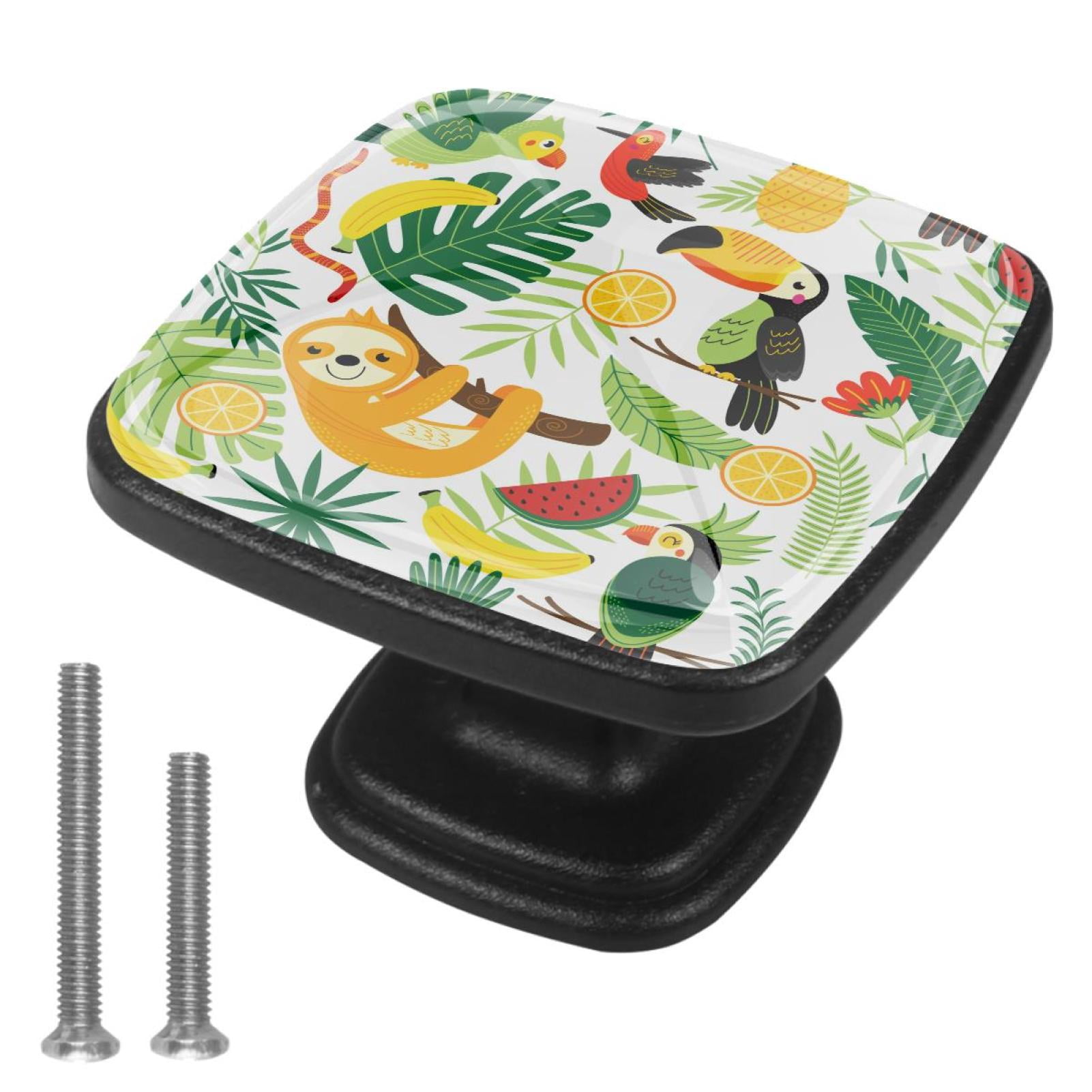 Sloth Handle 4 Pcs Cabinet Handle Drawer Pulls Palm Sloth Toucan Birds Knobs with ...