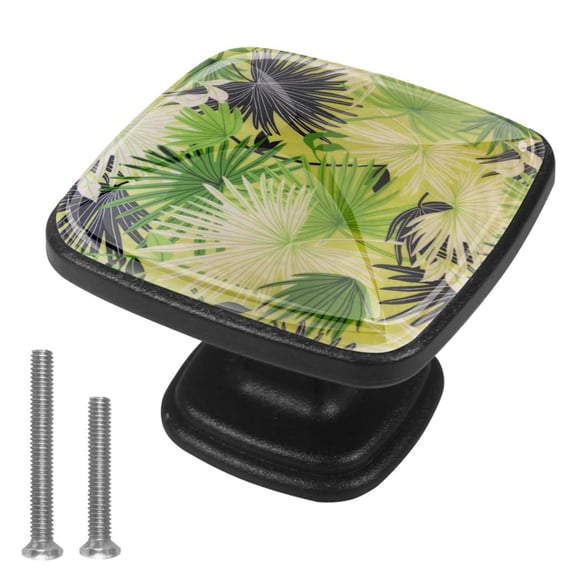 4 Pcs Cabinet Handle Drawer Pulls Palm Tree Pattern Knobs with Screws Square Furniture Office Cabinet Knob Decoration