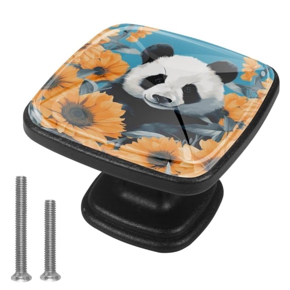 4 Pcs Cabinet Handle Drawer Pulls Panda Sunflower Knobs with Screws Square Furniture Office Cabinet Knob Decoration
