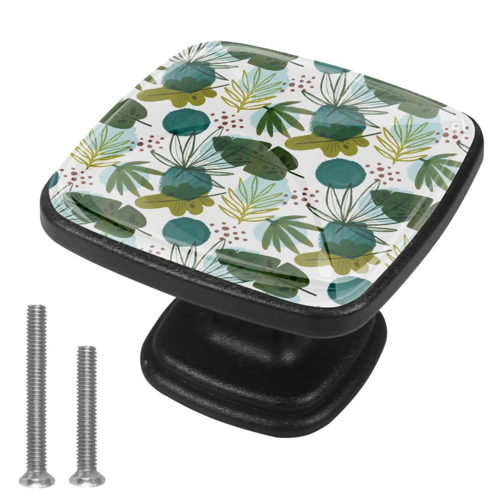 4 Pcs Cabinet Handle Drawer Pulls Plant Leaves Pattern Knobs with Screws Square Furniture Office Cabinet Knob Decoration