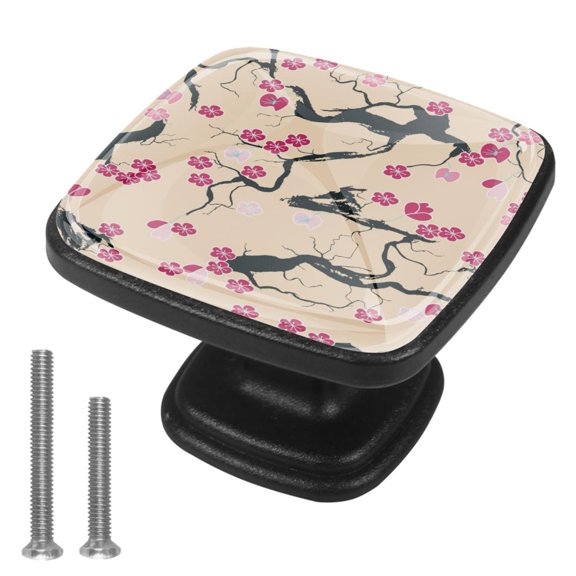 4 Pcs Cabinet Handle Drawer Pulls Plum Bossom Knobs with Screws Square Furniture Office Cabinet Knob Decoration