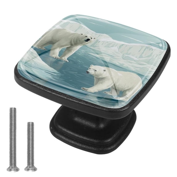 4 Pcs Cabinet Handle Drawer Pulls Polar Bear Knobs with Screws Square Furniture Office Cabinet Knob Decoration