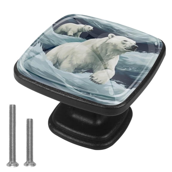 4 Pcs Cabinet Handle Drawer Pulls Polar Bear Knobs with Screws Square Furniture Office Cabinet Knob Decoration