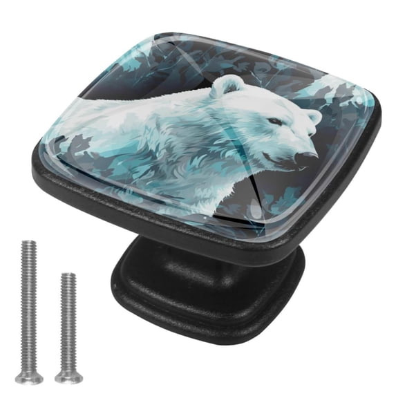 4 Pcs Cabinet Handle Drawer Pulls Polar Bear Knobs with Screws Square Furniture Office Cabinet Knob Decoration
