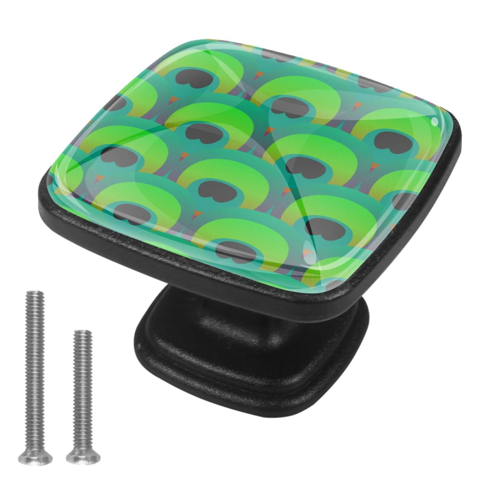 4 Pcs Cabinet Handle Drawer Pulls Pretty Green Peacock Knobs with Screws Square Furniture Office Cabinet Knob Decoration