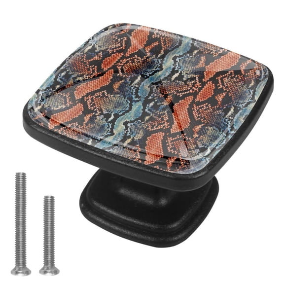 4 Pcs Cabinet Handle Drawer Pulls Python Snake Texture Knobs with Screws Square Furniture Office Cabinet Knob Decoration
