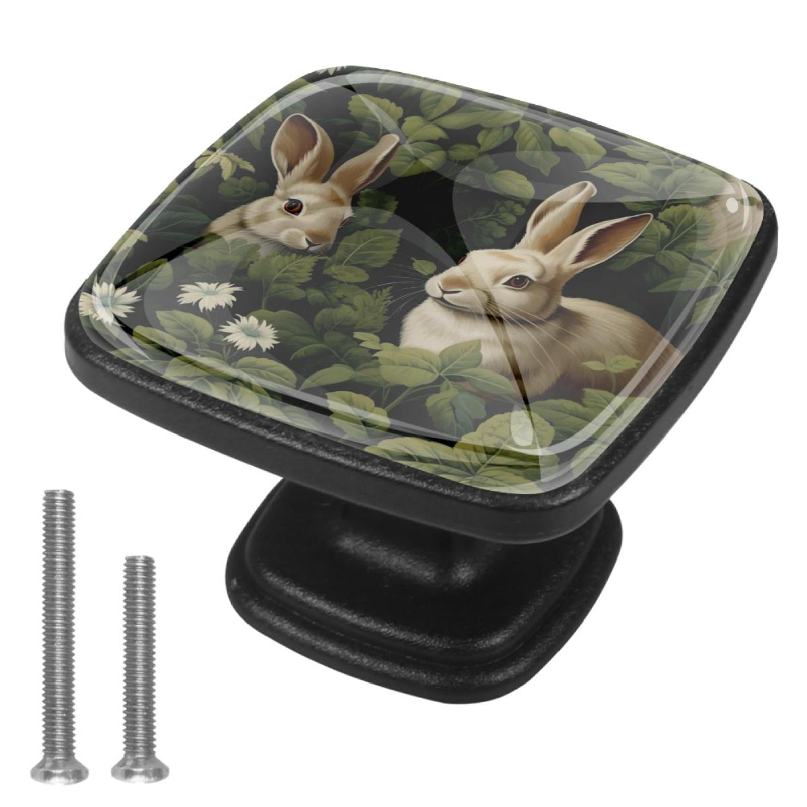 4 Pcs Cabinet Handle Drawer Pulls Rabbit Knobs with Screws Square Furniture Office Cabinet Knob Decoration