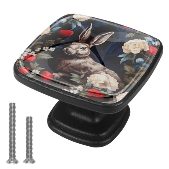 4 Pcs Cabinet Handle Drawer Pulls Rabbit Knobs with Screws Square Furniture Office Cabinet Knob Decoration