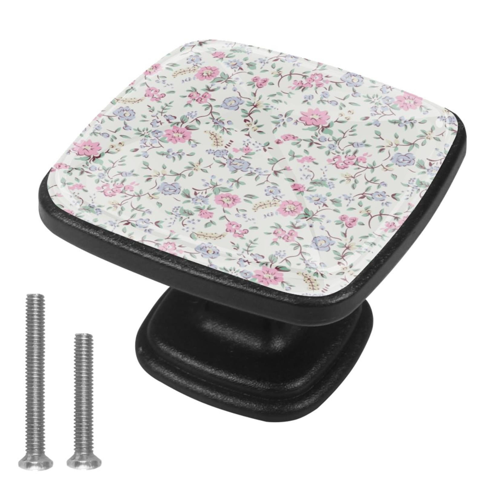 4 Pcs Cabinet Handle Drawer Pulls Red Blue Flower Knobs with Screws Square Furniture Office Cabinet Knob Decoration