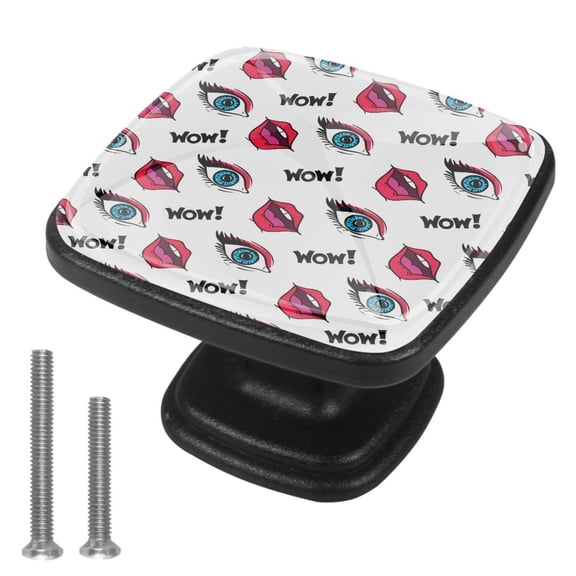 4 Pcs Cabinet Handle Drawer Pulls Red Lip Eye Funny Knobs with Screws Square Furniture Office Cabinet Knob Decoration