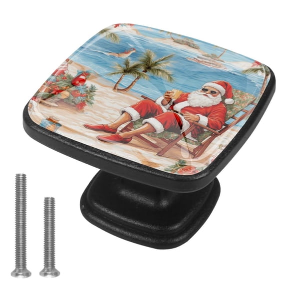 4 Pcs Cabinet Handle Drawer Pulls Santa Claus Vacation Knobs with Screws Square Furniture Office Cabinet Knob Decoration