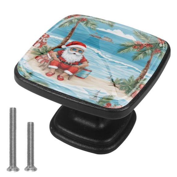 4 Pcs Cabinet Handle Drawer Pulls Santa Claus Vacation Knobs with Screws Square Furniture Office Cabinet Knob Decoration