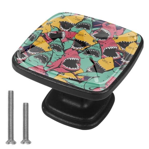 4 Pcs Cabinet Handle Drawer Pulls Shark Knobs with Screws Square Furniture Office Cabinet Knob Decoration