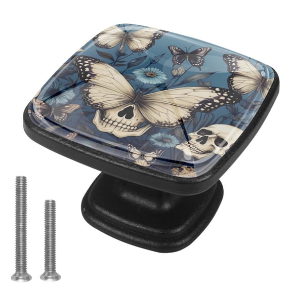 4 Pcs Cabinet Handle Drawer Pulls Skull Butterfly Knobs with Screws Square Furniture Office Cabinet Knob Decoration