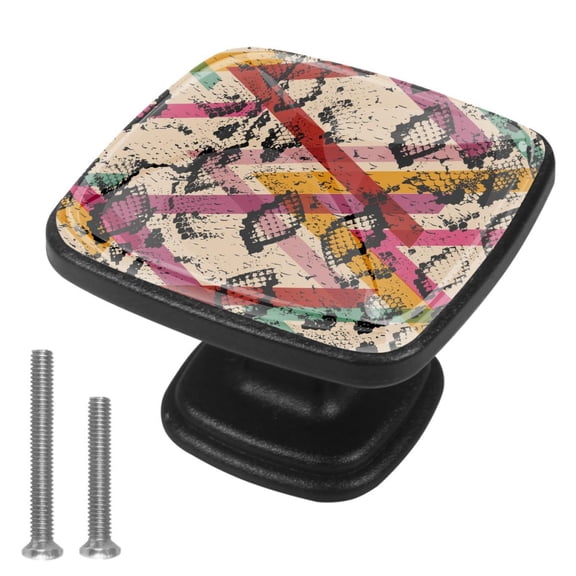 4 Pcs Cabinet Handle Drawer Pulls Snake skin texture Knobs with Screws Square Furniture Office Cabinet Knob Decoration