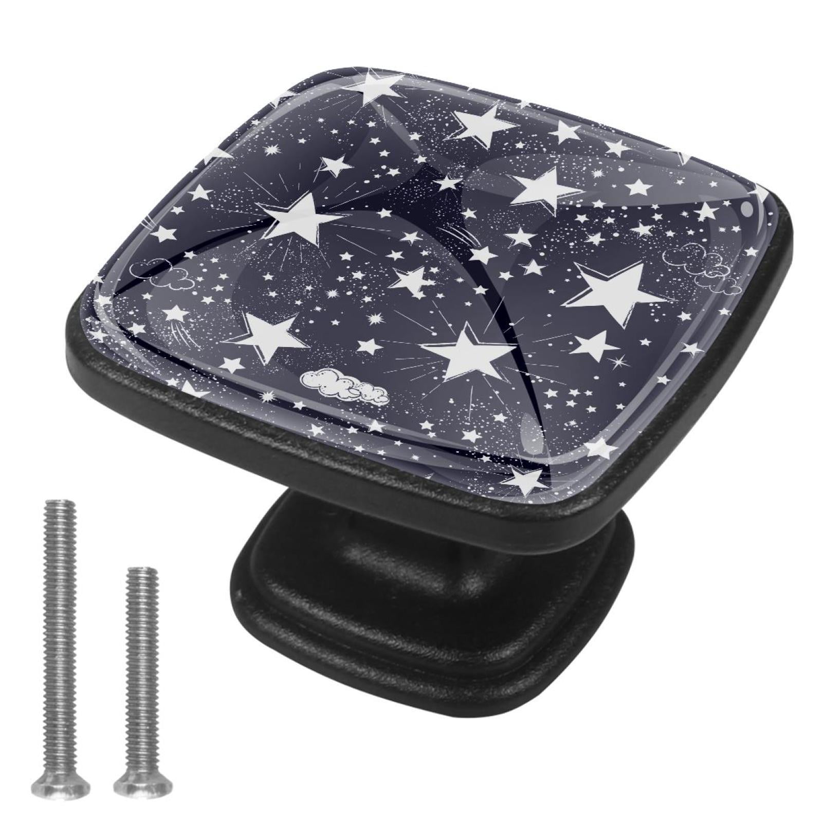 4 Pcs Cabinet Handle Drawer Pulls Stars in Dark Knobs with Screws Square Furniture Office Cabinet Knob Decoration