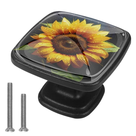 4 Pcs Cabinet Handle Drawer Pulls Sunflower Knobs with Screws Square Furniture Office Cabinet Knob Decoration