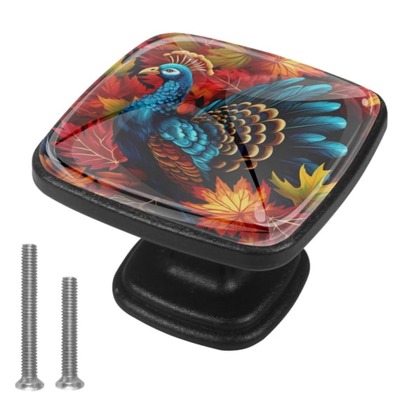 4 Pcs Cabinet Handle Drawer Pulls Thanksgiving Turkey Knobs with Screws Square Furniture Office Cabinet Knob Decoration