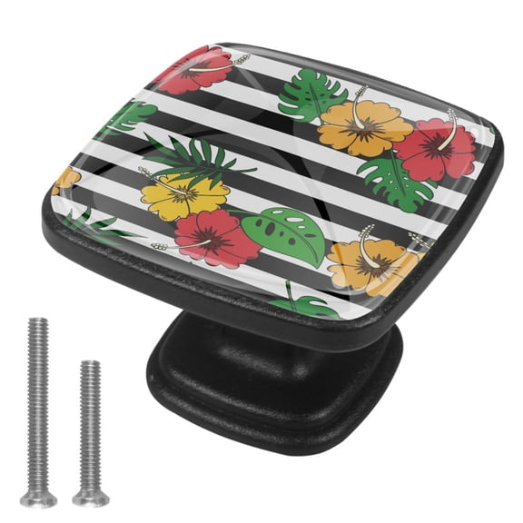 4 Pcs Cabinet Handle Drawer Pulls Tropical Floral Leaf Knobs with Screws Square Furniture Office Cabinet Knob Decoration