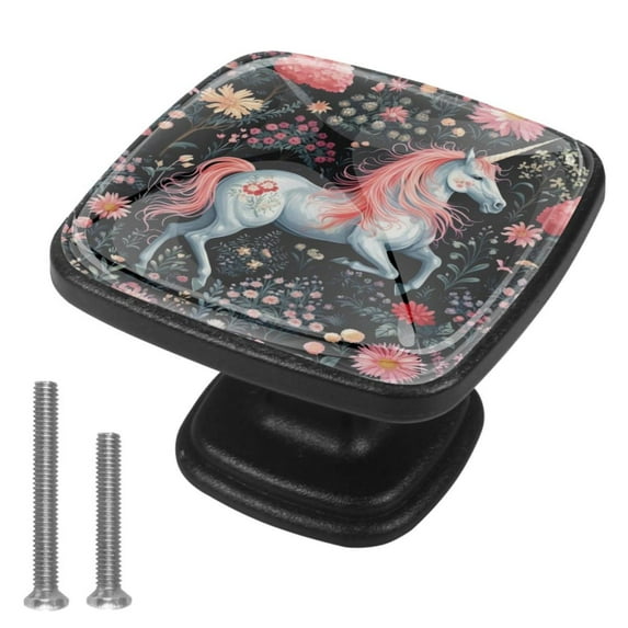 4 Pcs Cabinet Handle Drawer Pulls Unicorn Knobs with Screws Square Furniture Office Cabinet Knob Decoration